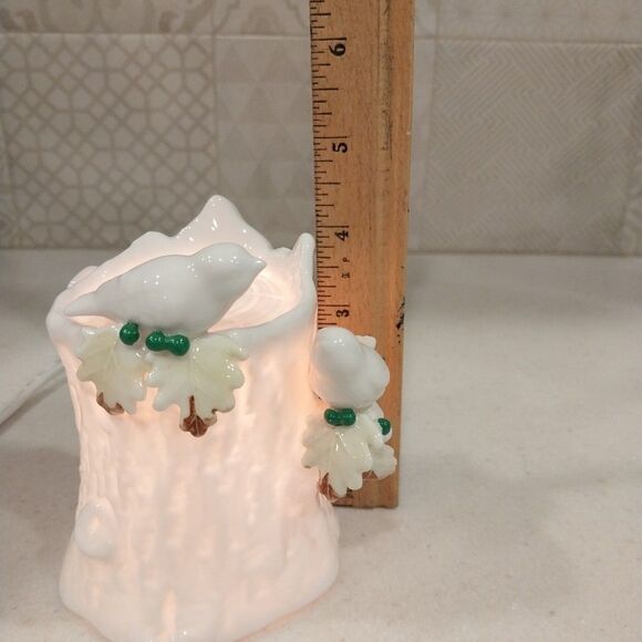 Vintage Ceramic Night Light Accent Lamp Tree Stump Birds Leaves Soft Glow 1950s - Picture 7 of 13
